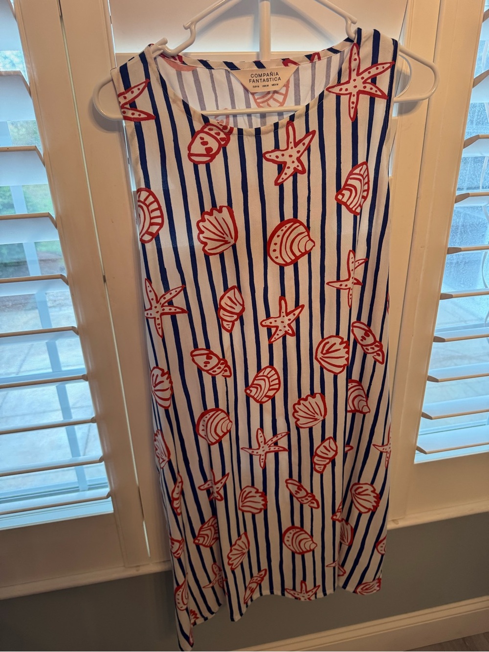 Compañía Fantástica Blue & White Striped Shell-Print Sleeveless Dress Medium